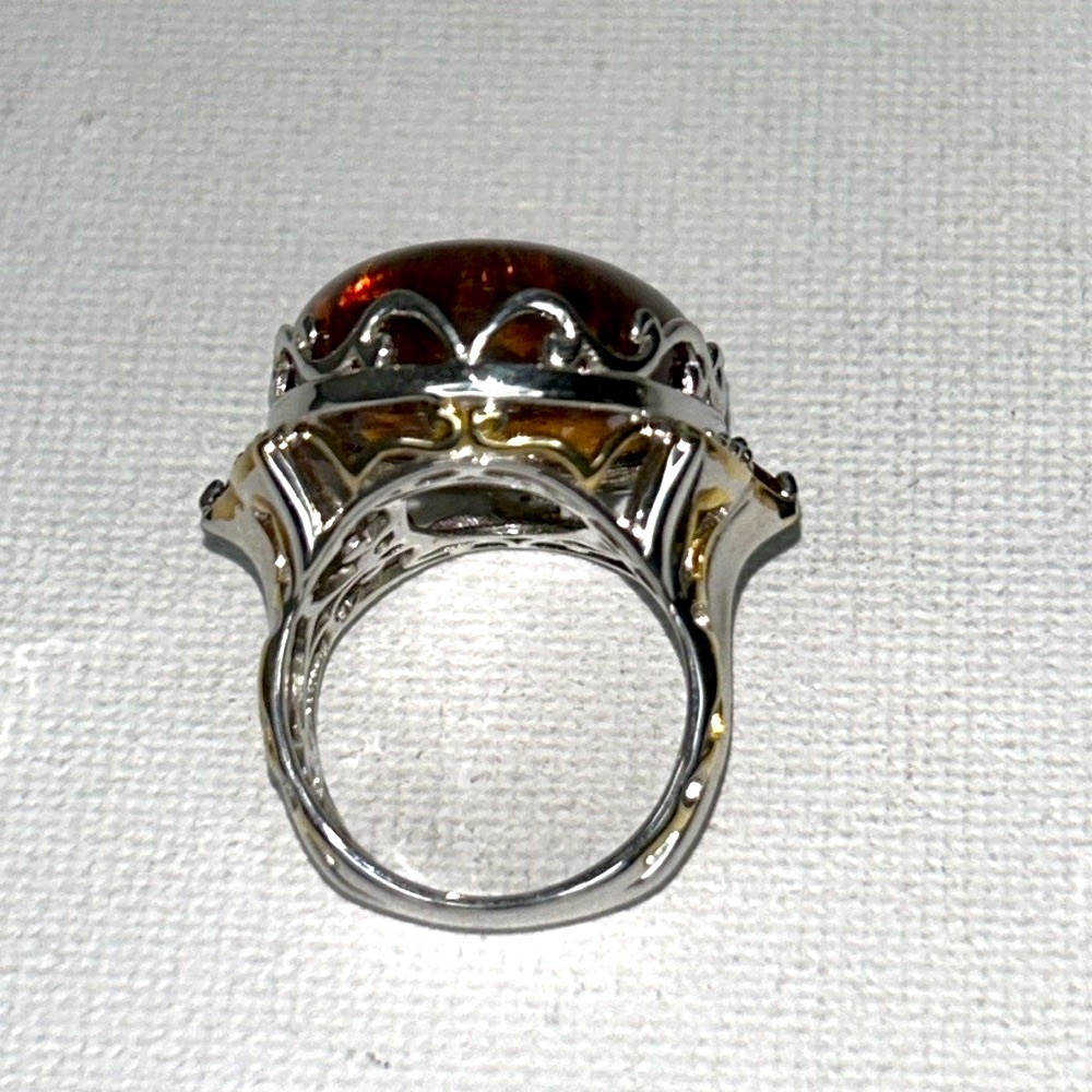 Baltic Amber, Citrine, Sterling Silver, 18K Plating Ring By Gems En Vogue - Picture 4 of 16